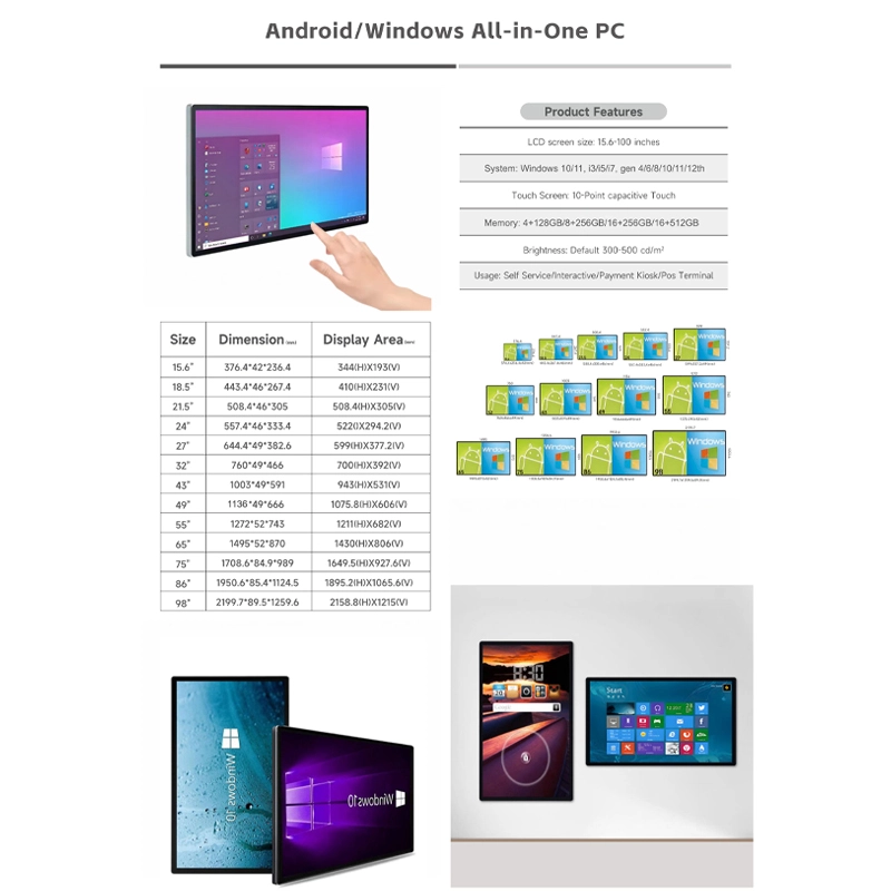Desktop Narrow Bezel 21.5 24 27 Inch Monitor Full hd Resolution Capacitive Touch Screen Interact Windows Allin One-11