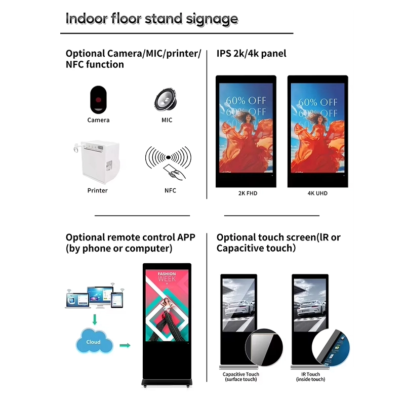4K LCD Touch Screen Floor Standing Media Player Custom for Advertising-10