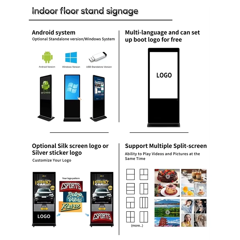 4K LCD Touch Screen Floor Standing Media Player Custom for Advertising-12