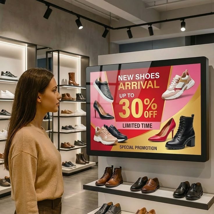Wall mounted digital signage used for retail promotion content