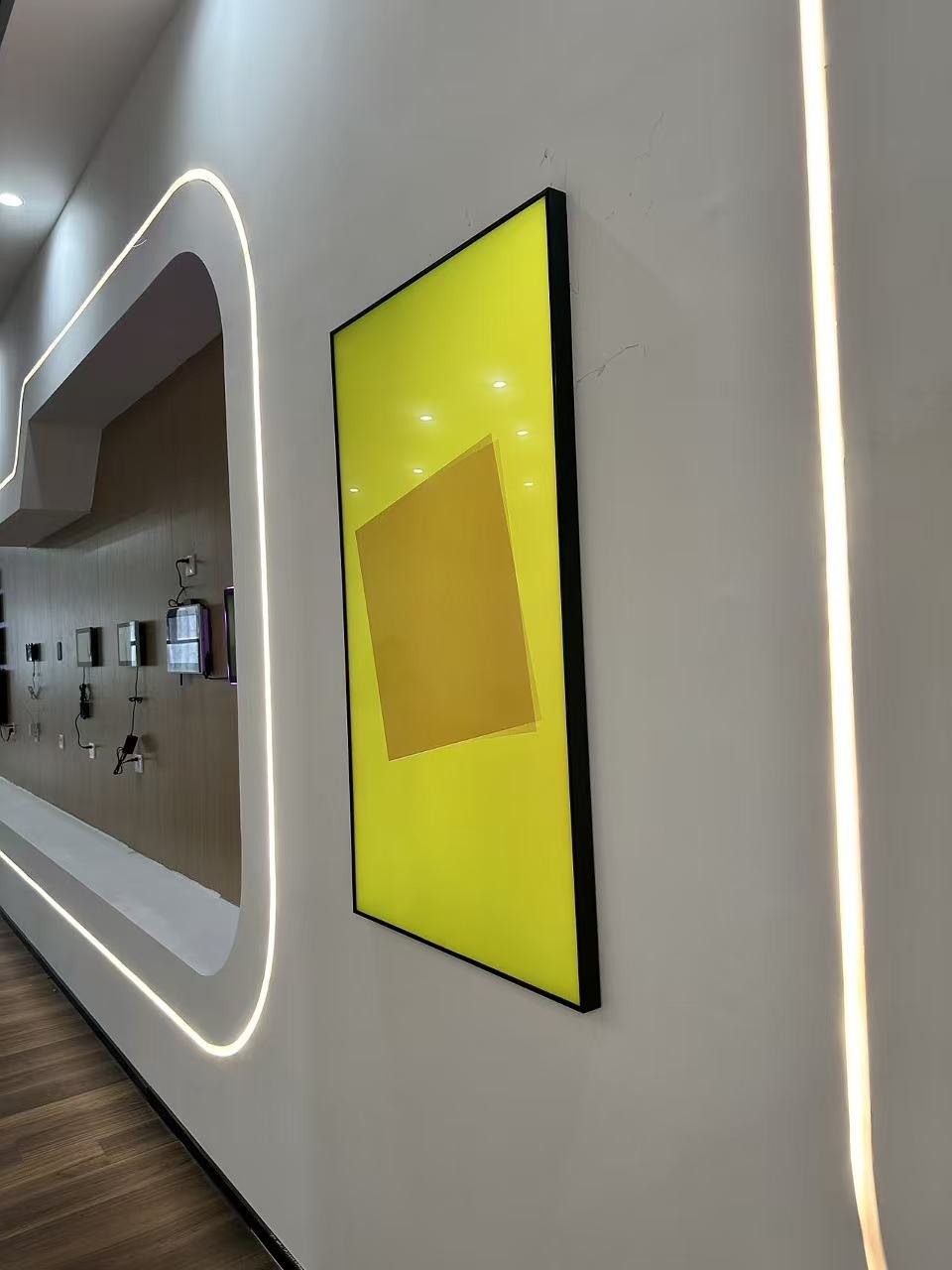 Freestanding digital signage display in a public waiting area